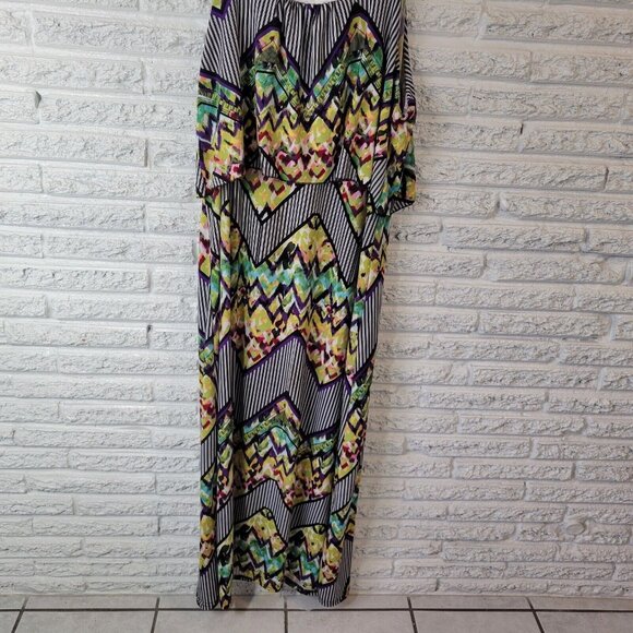 Rouge Women Dress 3X Plus Slip Maxi Spaghetti Ruffle Poly Blend Geometric GEO11E - Picture 3 of 10